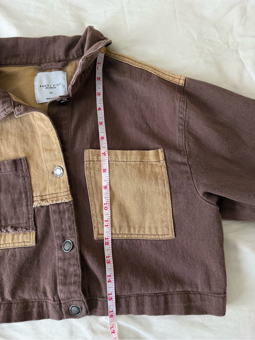 Angel Kiss Two-Tone Cropped Jacket in Brown and Tan Women’s XS Boho Y2K 90s - Picture 5 of 11